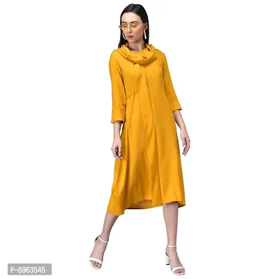 RUDRAKRITI Women Cowl Neck Dress Yellow-thumb5