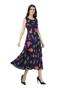 RUDRAKRITI Crepe Navy Printed Sleeveless Dress for Women-thumb4