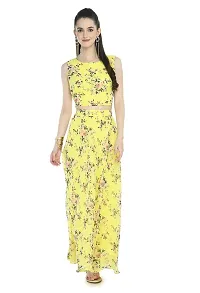 Rudrakriti women lemon yellow printed Crop Top  Skirt with duptta set-thumb1