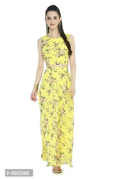 Rudrakriti women lemon yellow printed Crop Top  Skirt with duptta set-thumb2