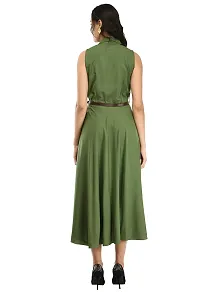 RUDRAKRITI Women's Green Crepe Solid Stylish with Belt Dress-thumb1