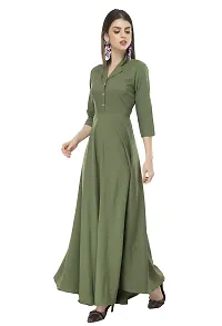 RUDRAKRITI Women Crepe Green Solid Flared Dress with Free mask (L)-thumb1