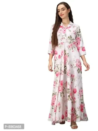 Togzz Women Floral Printed Stylish Maxi Dress White