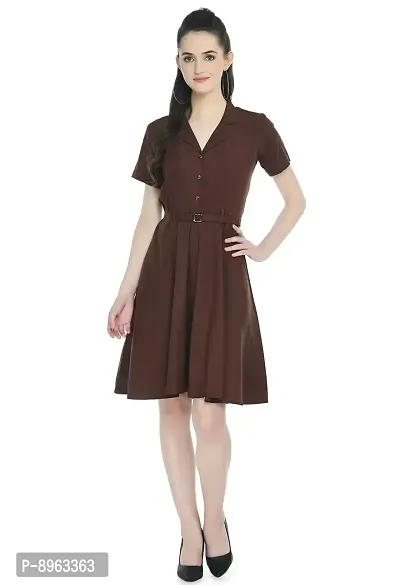 TOGZZ Women's Knee Length Dress (Brown S)-thumb0