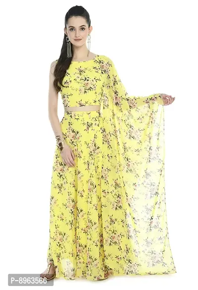 Rudrakriti women lemon yellow printed Crop Top  Skirt with duptta set-thumb0