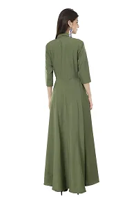 RUDRAKRITI Women Crepe Green Solid Flared Dress with Free mask (L)-thumb4