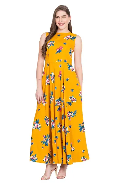 RUDRAKRITI Women Crepe Fit And Flary Maxi Dress