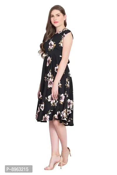 RUDRAKRITI Women Crepe Black Knee Length Dress-thumb4