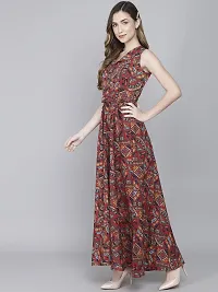 Rudraaksha Women Stylish Crepe Printed Maxi Dress(Multi_M)-thumb3