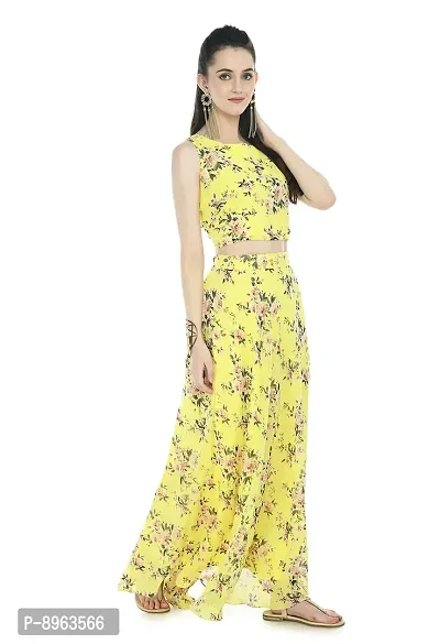 Rudrakriti women lemon yellow printed Crop Top  Skirt with duptta set-thumb5