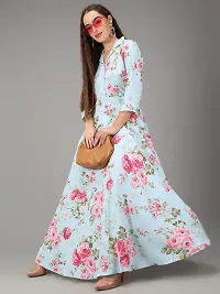 Togzz Women Floral Printed Stylish Maxi Dress Aqua Blue-thumb2