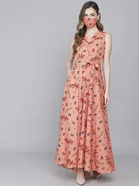 Rudraaksha Women Stylish Crepe Printed Maxi Dress(Peach_XL)-thumb1