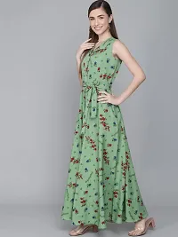 Rudraaksha Women Stylish Crepe Printed Maxi Dress(Green_M)-thumb3