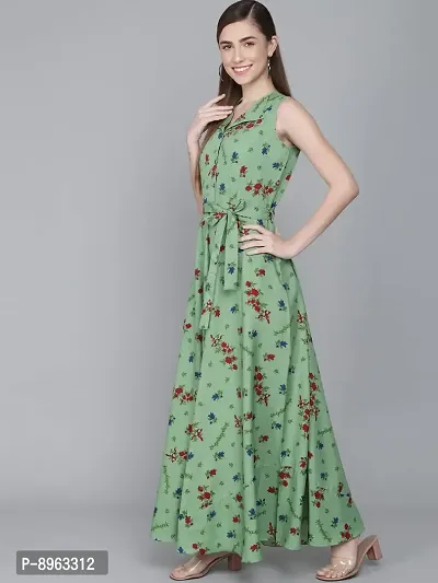 Rudraaksha Women Stylish Crepe Printed Maxi Dress(Green_M)-thumb4