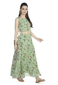Rudrakriti women light green printed Crop Top  Skirt with duptta set-thumb4