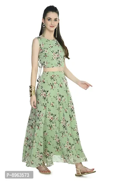 Rudrakriti women light green printed Crop Top  Skirt with duptta set-thumb5