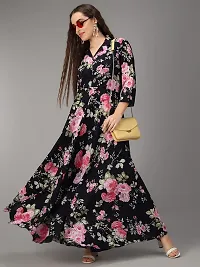Togzz Women Floral Printed Stylish Maxi Dress Black-thumb2