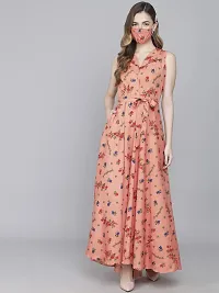 Rudraaksha Women Stylish Crepe Printed Maxi Dress(Peach_2XL)-thumb1
