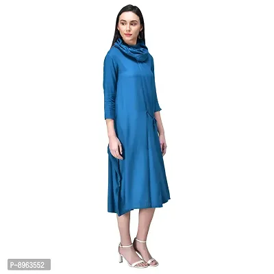 RUDRAKRITI Women Cowl Neck Dress Royal Blue-thumb4