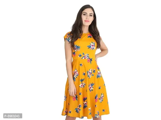 Rudraaksha Women's A-Line Knee Length Dress (Yellow)