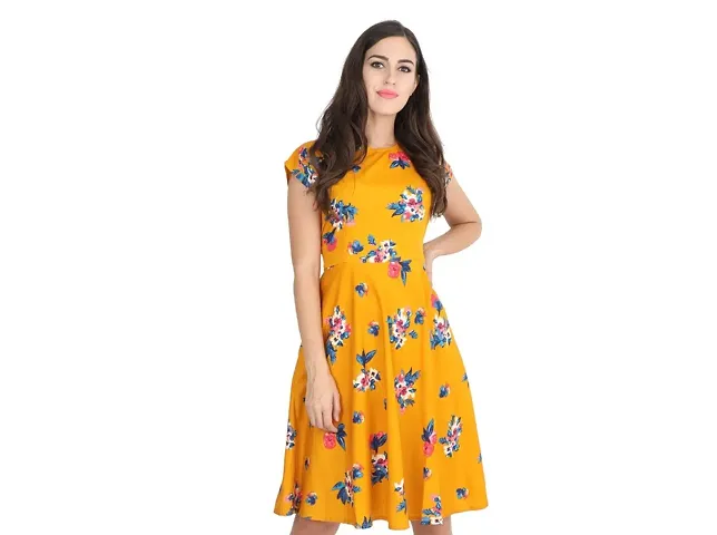 RUDRAKRITI Women's A-Line Floral Knee Length Dress (XL)