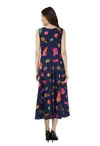 RUDRAKRITI Crepe Navy Printed Sleeveless Dress for Women-thumb2