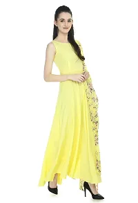 Rudraaksha Women's Crepe Maxi Dress and duptta Set (Lemon Yellow XL)-thumb3