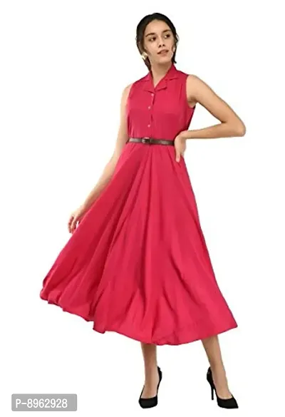 RUDRAKRITI Women's Pink Crepe Solid Stylish with Belt Dress