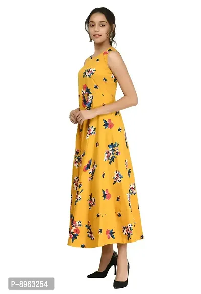 RUDRAKRITI Women's Crepe Printed Maxi Dress (Free Mask) ()-thumb4