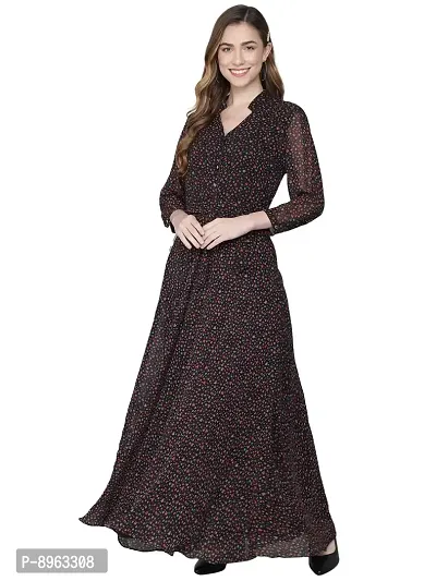 Rudraaksha Women Stylish Georgette Printed Maxi Dress-thumb0