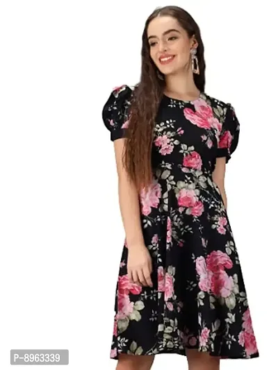 Togzz Women Printed Knee Length Dress Black-thumb0