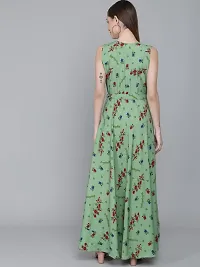 Rudraaksha Women Stylish Crepe Printed Maxi Dress(Green_M)-thumb2