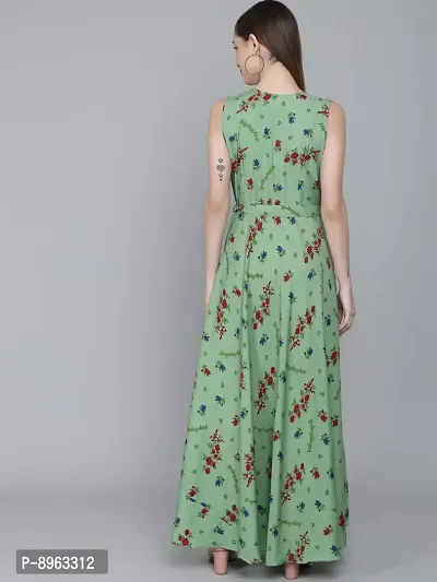 Rudraaksha Women Stylish Crepe Printed Maxi Dress(Green_M)-thumb3