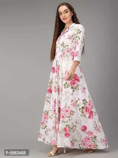 Togzz Women Floral Printed Stylish Maxi Dress White-thumb5