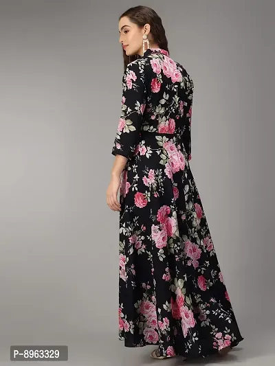 Togzz Women Floral Printed Stylish Maxi Dress Black-thumb4