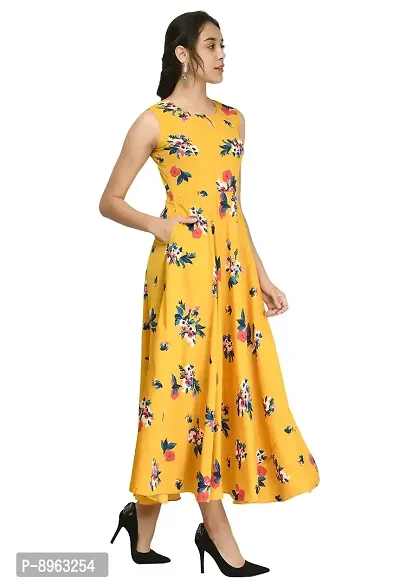 RUDRAKRITI Women's Crepe Printed Maxi Dress (Free Mask) ()-thumb5