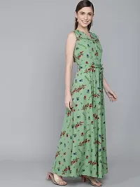 Rudraaksha Women Stylish Crepe Printed Maxi Dress(Green_M)-thumb4