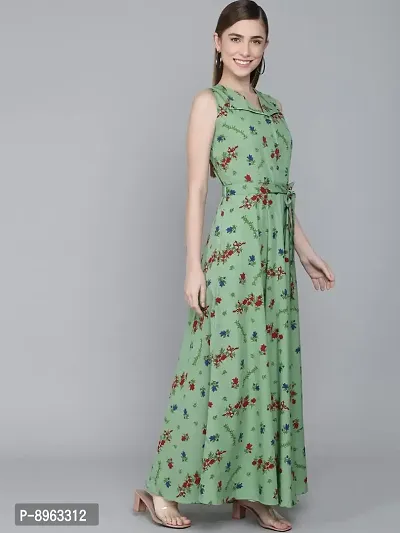 Rudraaksha Women Stylish Crepe Printed Maxi Dress(Green_M)-thumb5