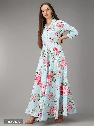 Togzz Women Floral Printed Stylish Maxi Dress Aqua Blue-thumb5