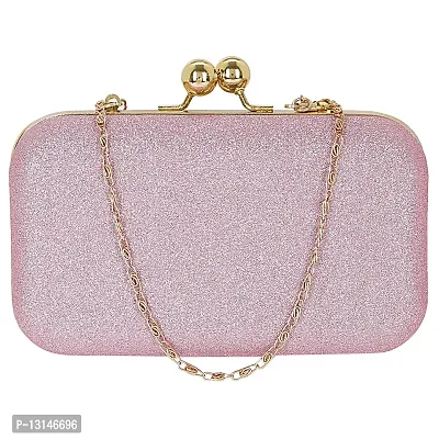 MaFs Handicraft Beautiful Bling Box Pink Rexin Clutch Bag Party, Wedding