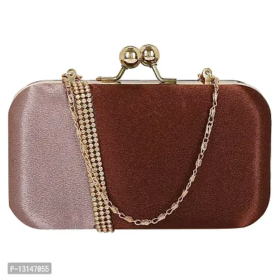 MaFs Embelished Women's Clutch Peach and Brown Clutch for weddings and Parties