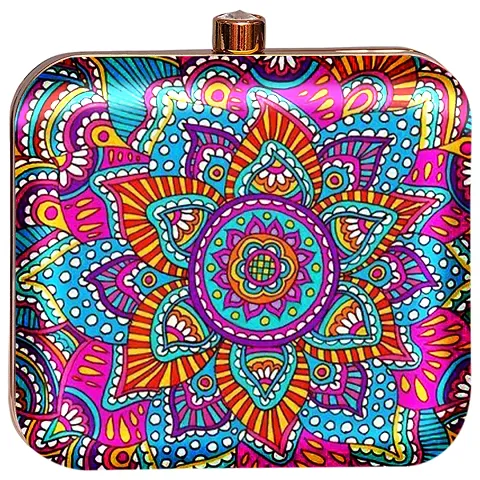 Stylish & Vintage Multicolored Square Shaped Printed Clutch for Women