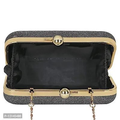 MaFs Women's Handicraft Beautiful Bling Box Rexin Clutch Bag for Party, Wedding (Grey)-thumb3
