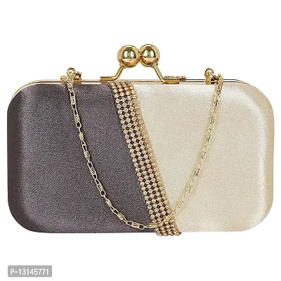 MaFs Embelished Women's Clutch Grey and Off White Clutch for weddings and Parties