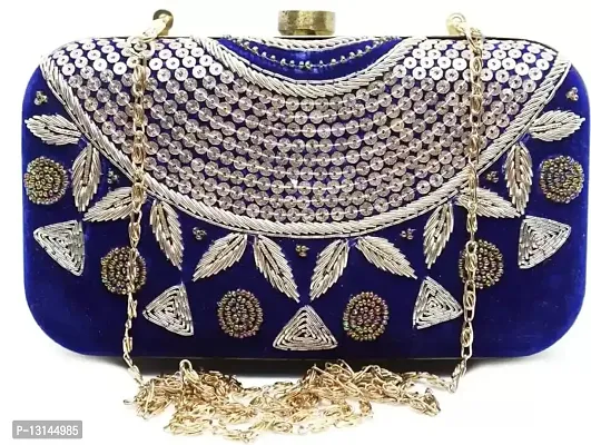 MaFs Blue Embroidered Women clutches For Weddings-thumb0