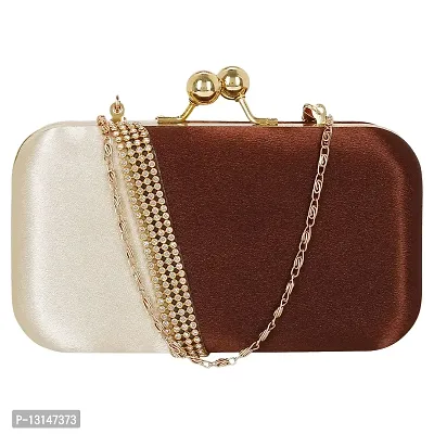 MaFs Embelished Women's Clutch Brown and Off White Clutch for weddings and Parties