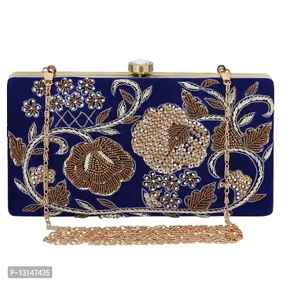 MaFs Women's Embroidered Parties Clutch, Blue