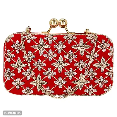 MaFs Embroidered Red Velvet Women clutches