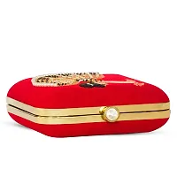 MaFs Women's Red Velvet Embroidered Parties Clutch-thumb1