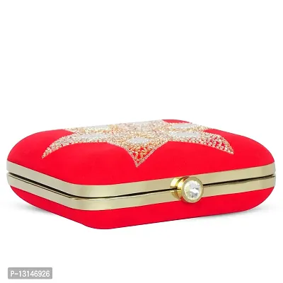 MaFs Women's Red Velvet Embroidered Parties Clutch-thumb2